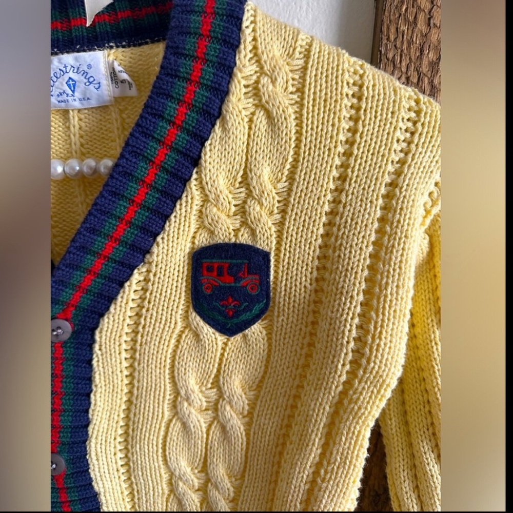 Vintage Kitestrings cable knit youth cardigan cotton sweater euc Made in USA